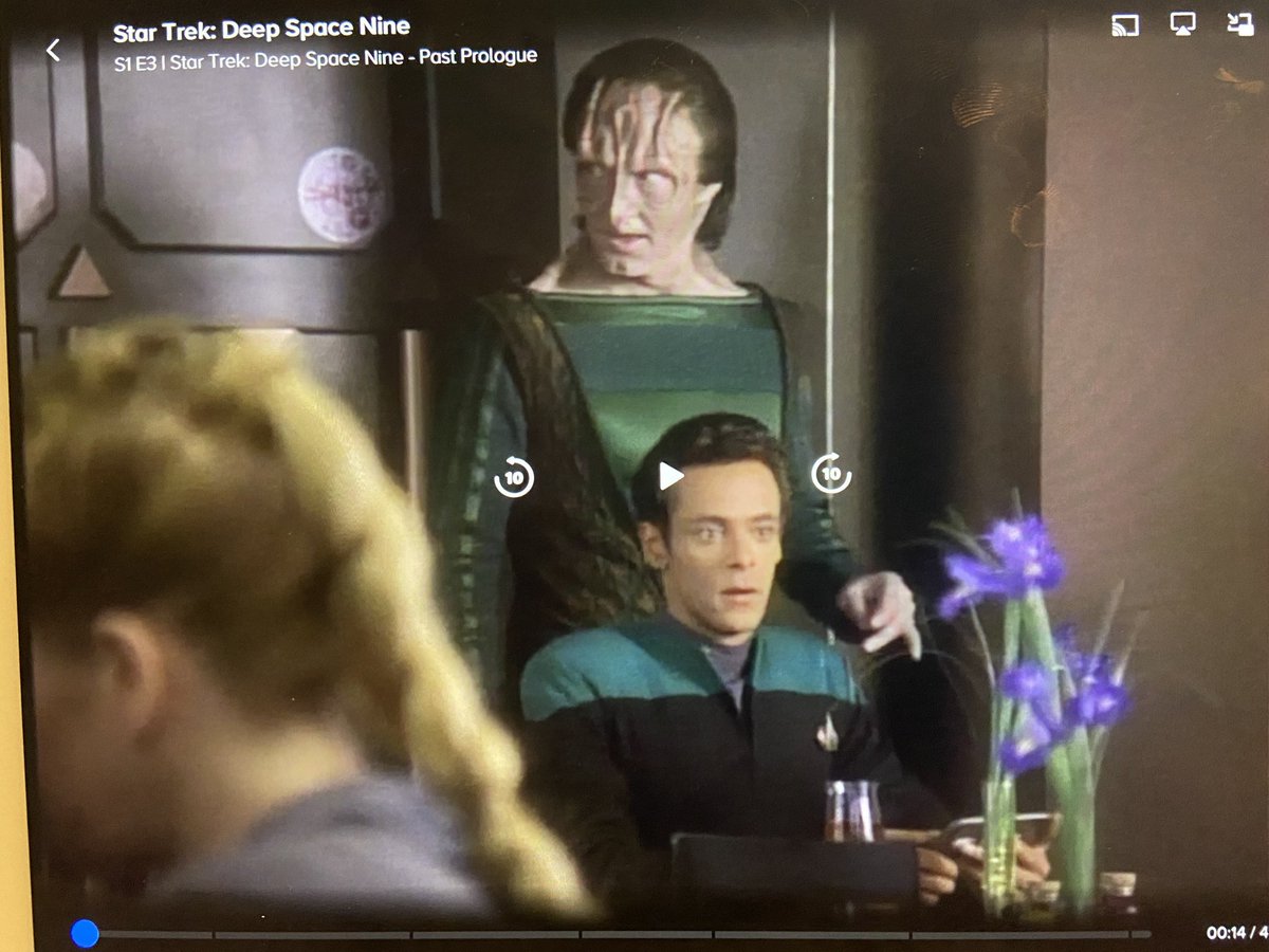 I texted @readingtheend to ask when “the Cardassian guy who’s in love with Bashir” shows up in DS9 and then hit play and saw this