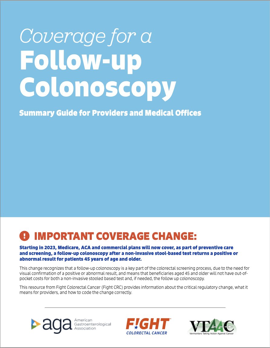 FightCRC's tweet photo. #NEWS 🚨: We are co-branding our follow-up #colonoscopy resources with Vermonters Taking Action Against Cancer (#VTAAC).
If you are interested in co-branding these resources for your community, reach out to advocacy@fightcrc.org.
Learn more 👉 https://t.co/c6kJlSLtBB https://t.co/JDvLofFyTY