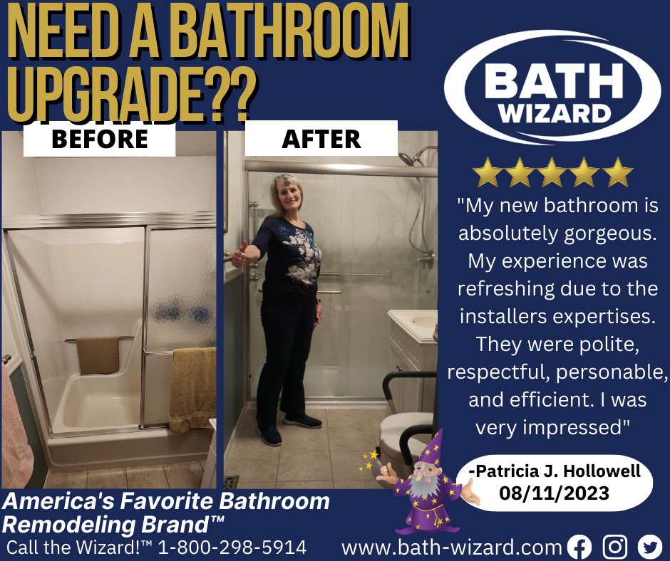 bath_wizard's tweet photo. ✨Need a Bathroom Upgrade? ✨
Ditch that Builder-Grade Shower/Tub Combo!
Call The Wizard!™ 1-800-298-5914 #bathwizard #bathroomremodel #bathroomdesign #showerremodel #5starreview #TileIssues #TileProblems #BathroomRenovation #TileMaintenance #GroutSealing #HiTechPolymer https://t.co/7laPHs7LA3