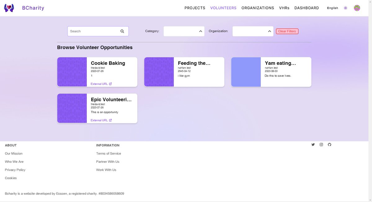 DavidAtBCharity's tweet photo. 🔊 The new #BCharityFi volunteer management system has some incredible features for organizations!

You can easily create volunteering opportunities, publish them for donors to see, and verify their completion (automatically giving your donors VHR)! https://t.co/mJzHW9QR7s