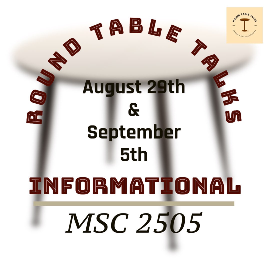 We’re back‼️

Come out and learn what Round Table Talks is all about at our informational!   Also be on the look out for us at MSC Open House next Sunday, August 27th from 1-5pm‼️