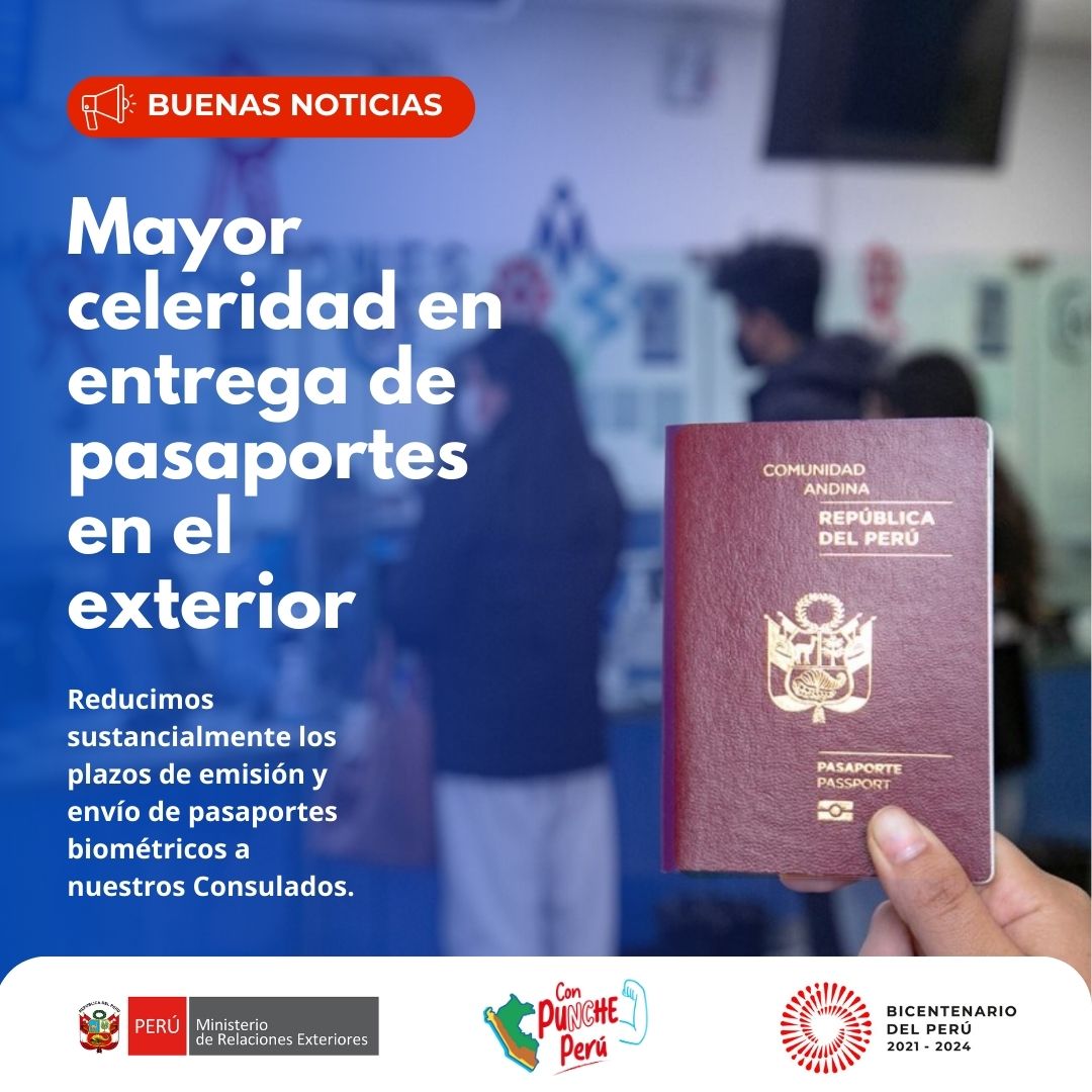 CancilleriaPeru's tweet photo. Canciller Gervasi: ¡Buena noticia para los peruanos en el exterior! 👏🇵🇪 Desde hoy se reducirán sustancialmente los plazos de entrega de pasaportes biométricos en nuestras Oficinas Consulares; esto como parte de nuestra política de modernización y mejora de los servicios. https://t.co/ONeBfKpEko
