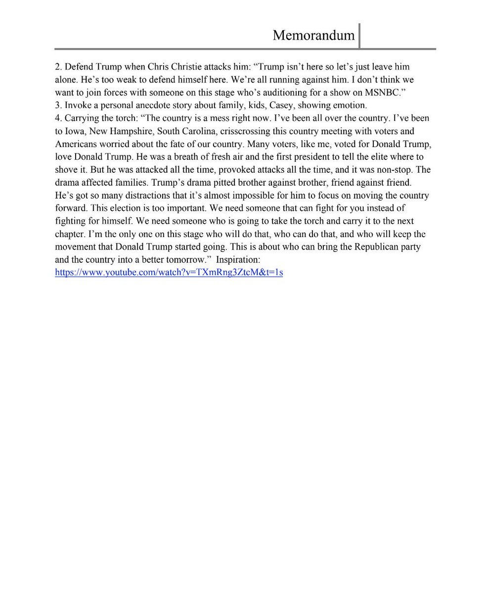 EdKrassen's tweet photo. Does anyone else find the memo that was sent to Ron DeSantis about next week’s GOP debate kind of comical?

The memo, as seen below, suggests that DeSantis “Defend Trump when Chris Christie attacks him.” The memo goes on to say “Trump isn’t here so let’s just leave him alone. He’s too weak to defend himself here. We’re all running against him. I don’t think we want to join forces with someone on this stage who’s auditioning for a show on MSNBC.”

Additionally DeSantis is advised to “take a sledge-hammer” to Vivek Ramaswamy and call him “Fake.” It also asks him to attack Joe Biden and the media 3-5 times.

While this memo is rather comical to read, my guess is that all these candidates have similarly ridiculously sounding memos arriving on their desks.

My question is, do we still expect DeSantis to follow through on these suggestions?