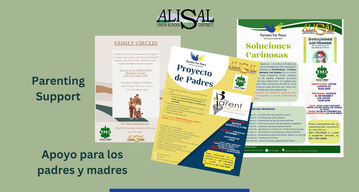 EducatorCarlos's tweet photo. @AlisalUSD and @AUSD_FRCs Presents workshops for parents/families. 

We are excited to bring these programs to our AUSD families. #alisalstrong #alisalfuerte https://t.co/GBKRWlW3BS