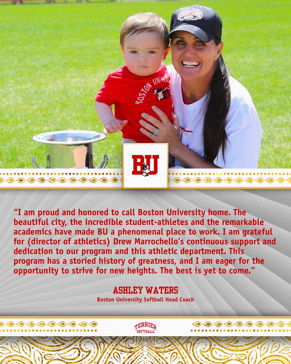 🗣 We’re excited to announce that <a href="/ashley3waters/">Ashley Waters</a>, owner of #BUSB coaching bests for winning % (.676), <a href="/NCAASoftball/">NCAA Softball</a> appearances (5) &amp; conference regular-season titles (5), has signed a multi-year contract extension‼️

#GoBU #NCAASoftball

🐾🙌🤗🎉🥎

📰: bit.ly/3qy3tfD