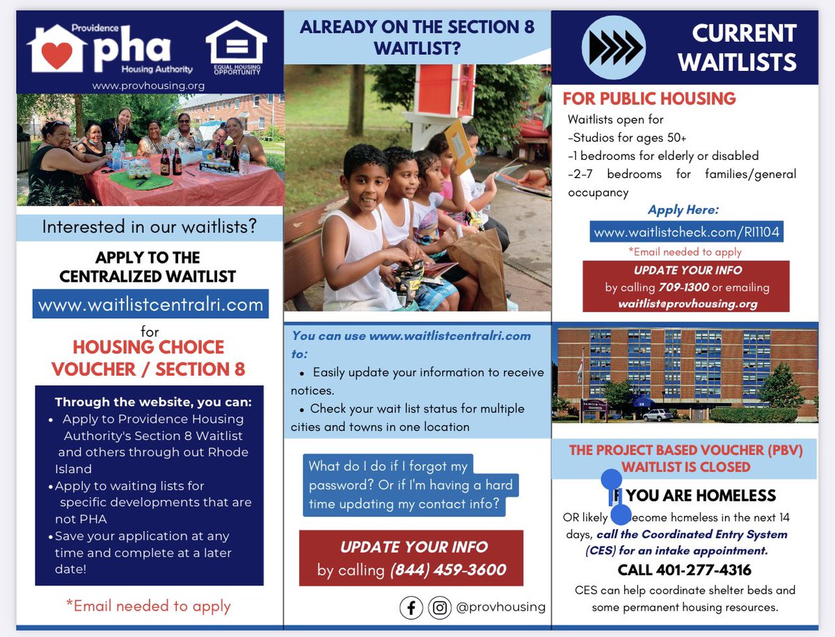 Providence housing authority has opened up their waitlist to the public. Spread with friends and family.

La autoridad de vivienda de Providence ha abierto su lista de espera al público. Comparte con amigos y familiares.