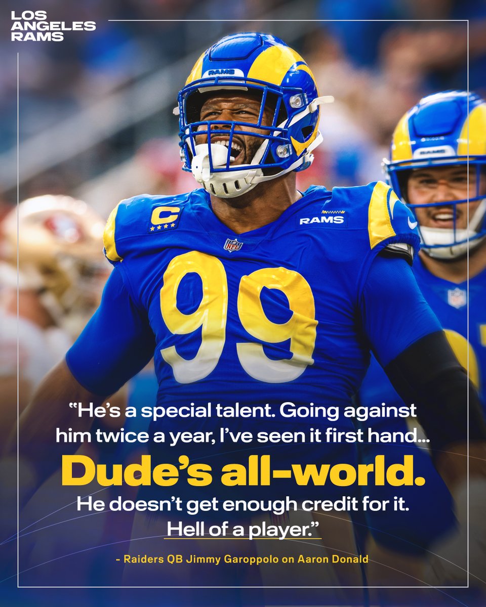 RamsNFL's tweet photo. "I've seen it first hand... Dude's all-world."

Raiders QB Jimmy Garoppolo on @AaronDonald97. ✍️ https://t.co/BBYZJCDANV
