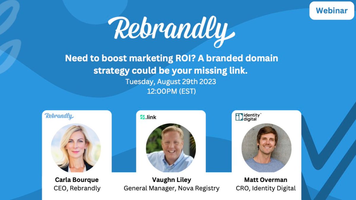 Attn: #DigitalMarketers! Looking for higher click-through rates, increased brand trust, and better ROI? We have you covered! Join <a href="/RebrandlyBuzz/">Rebrandly</a>, <a href="/novadotlink/">Nova Registry</a> and <a href="/IdentityDig/">Identity Digital Inc</a> and learn how a #domainstrategy could be the missing link! hubs.ly/Q01_mD0y0