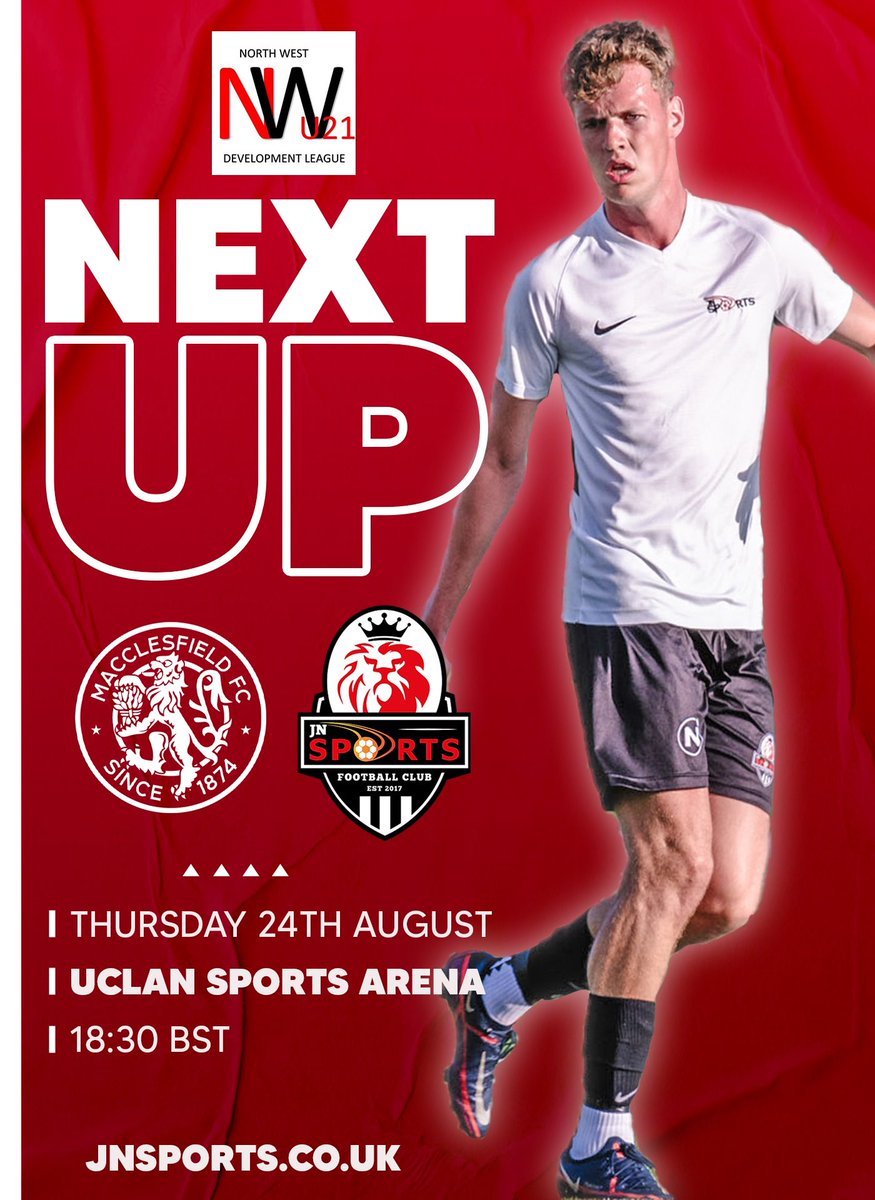 JN Sports U21 (@jnsportsu21s) on Twitter photo We now turn our attention to our first game league game!
NEXT UP:
📆 Thursday 24th August
⚽️ <a href="/thesilkmen/">Macclesfield FC (C)</a>
⏰ 6:30PM
📍UCLAN Sports Arena
🏆 <a href="/northwestu21/">NorthWest U21 Development League</a>
All the boys are buzzing to get started this season!
As always, all support is greatly appreciated! ⚪️⚫️🔴
<a href="/JNSportsUK/">JN sports</a> We now turn our attention to our first game league game!
NEXT UP:
📆 Thursday 24th August
⚽️ <a href="/thesilkmen/">Macclesfield FC (C)</a>
⏰ 6:30PM
📍UCLAN Sports Arena
🏆 <a href="/northwestu21/">NorthWest U21 Development League</a>
All the boys are buzzing to get started this season!
As always, all support is greatly appreciated! ⚪️⚫️🔴
<a href="/JNSportsUK/">JN sports</a>
