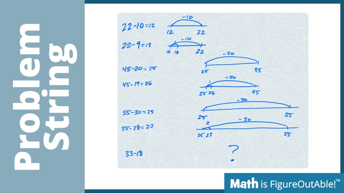 pwharris's tweet image. #TryThisThursday

A #ProblemString! 
If this is the board at the end of the string, how would you represent the last problem? 
22 - 10
22 - 9
45 - 20
45 - 19
55 - 30
56 - 28
33 - 18

Register for my CHALLENGE:
bit.ly/changemathfb

#MTBoS #ITeachMath #MathIsFigureOutAble