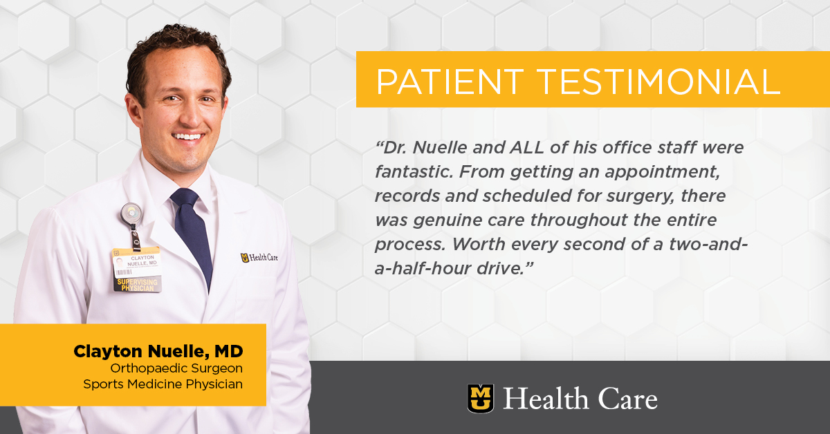 We try to make care as convenient as possible for our patients, especially for those making a lengthy drive. We’re thrilled to hear our orthopaedic surgeon and official team doc for Mizzou Athletics, Dr. Clayton Nuelle, is delivering the type of care that makes it all worthwhile!