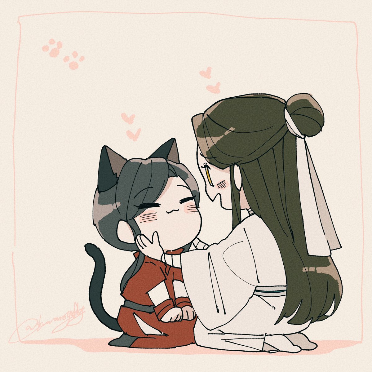animal ears cat tail cat ears robe tail closed eyes chinese clothes  illustration images