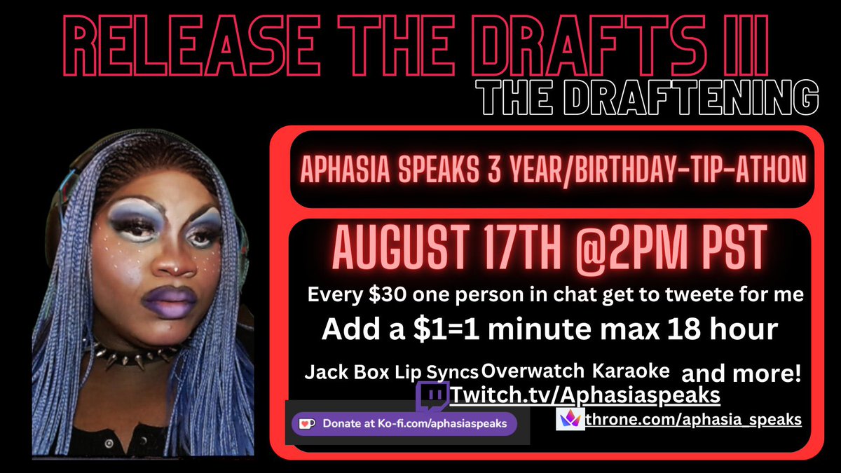 AphasiaSpeaks's tweet photo. LIVE NOW FOR THE BIRTHDAY/ 3 YEAR STREAM-A-VERSERY

Get your tweets ready!!! https://t.co/fzbhYlUEvc
