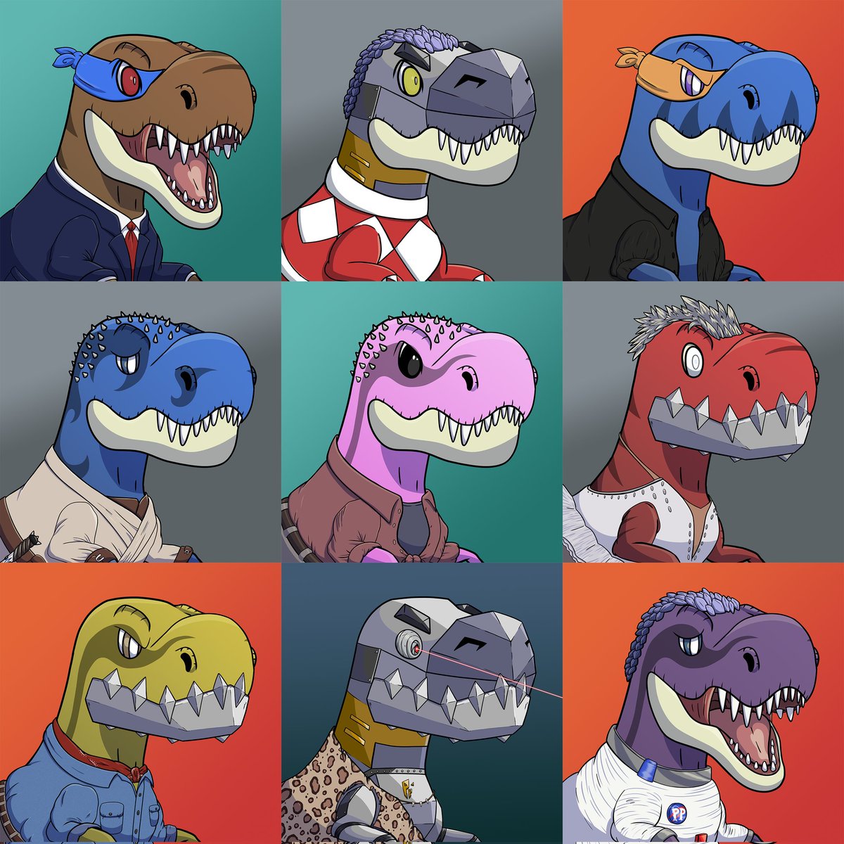 Day 10! Here is a little collage showcasing some of the many traits you'll be able to grab from this collection!! More to come! 

#nft #nfts #PolygonNFT #PolygonNFTs #POLYGON #CryptoCommunity #cryptocurrencies #crypto #dinosaurs #art