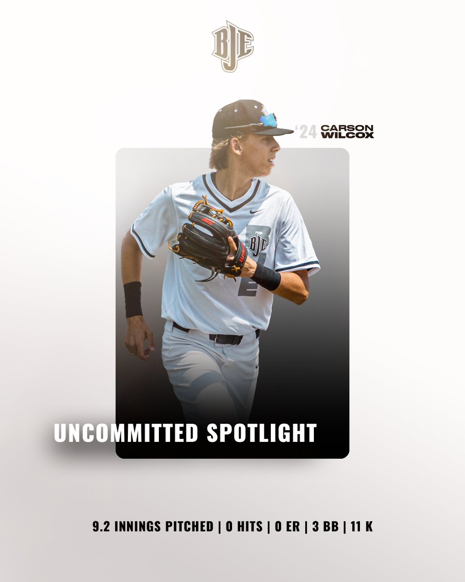 𝐔𝐧𝐜𝐨𝐦𝐦𝐢𝐭𝐭𝐞𝐝 𝐒𝐩𝐨𝐭𝐥𝐢𝐠𝐡𝐭

2024 RHP/INF <a href="/CarsonWilcox34/">Carson Wilcox</a> was nails out of the pen this summer, assuming the closing role for @BJE2024Silver

Long limbs, projectable frame, &amp; oozes athleticism.

Was just up to 86-88 at the <a href="/BoDomeCBUS/">Bo Jackson Dome</a> College Development Camp 👀