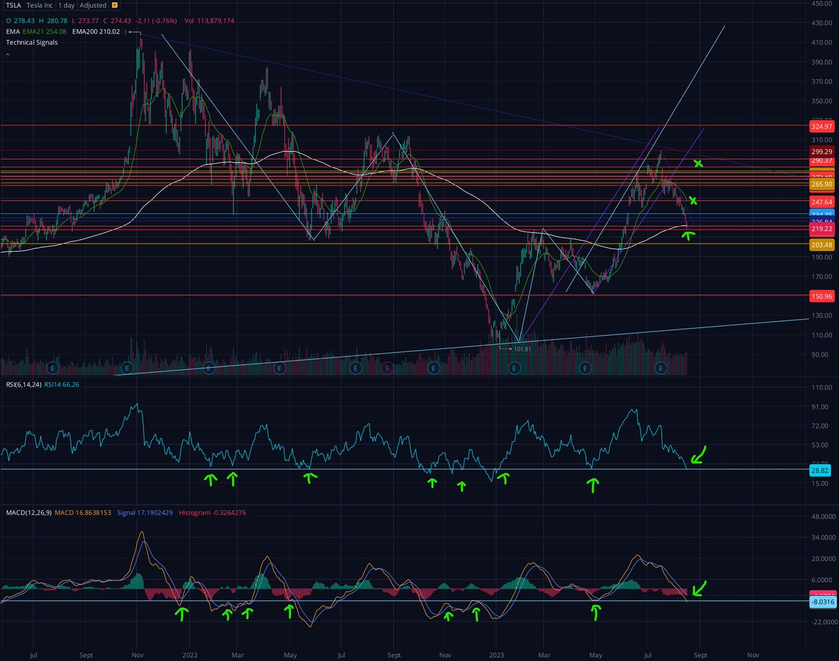 BestTrader01's tweet photo. $TSLA #TSLA = MY SECRET CHART! 

- SPECIAL | FOR ALL THE BULLS! THIS IS IT! 
- Focus on the MACD + RSI - I marked all the Historical 2+ Years of Resistance and Supports!
- IF We Bounce Here. It will be Violent! $245 in Play! 
- (X) $245 + $292 Price Gap (HOPE).
- IF we Hit $223 - $225 AH - Game Over for Shorts!
- I NEED 5K LIKES AND RETWEETS PLEASE