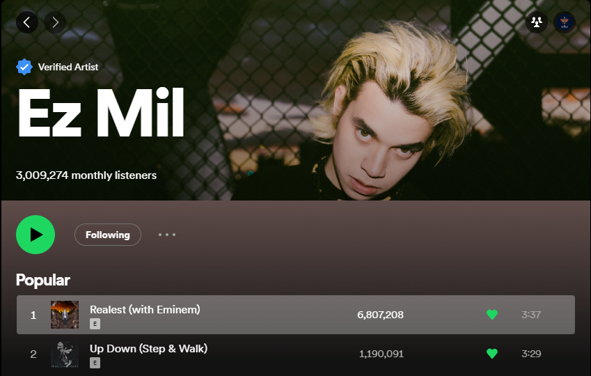 ezroyalsofc's tweet photo. Ez Mil just hit the milestone of over 3 MILLION monthly Spotify listeners! 

ICYMI, he just dropped his latest project DU4LI7Y:REDUX. Spread the word - let's keep those monthly listeners skyrocketing and let's give Ez Mil the hype he deserves!

#EzMil #DU4LI7YREDUX #EzRoyals https://t.co/Sx2FO49yA5