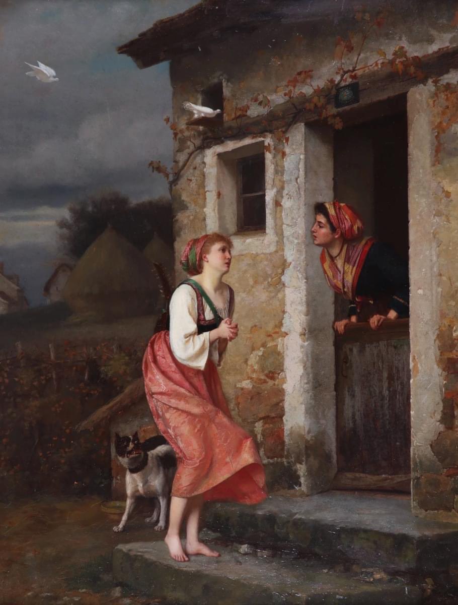 'Country Music Seeking Shelter' (S. XIX) (Private Collection) by Emile-Pierre Metzmacher (French, 1815-1890)