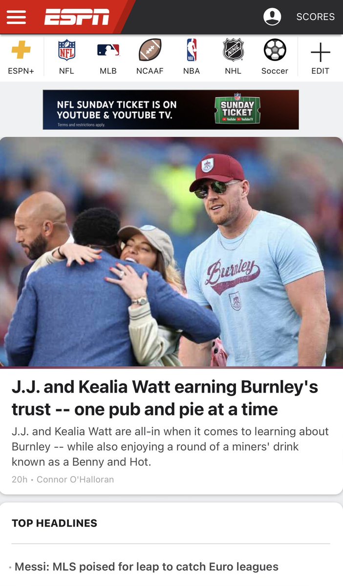 JJWatt's tweet image. Burnley making front pages. 
Very exciting times!

(we’ll excuse the misspelling of Bene. I made the same mistake my first visit.)

Thank you for helping to share the story of this great town and 141 year old club.

I’m prepared to eat a lot of pie.

🙏🏼

@BurnleyOfficial

#UTC