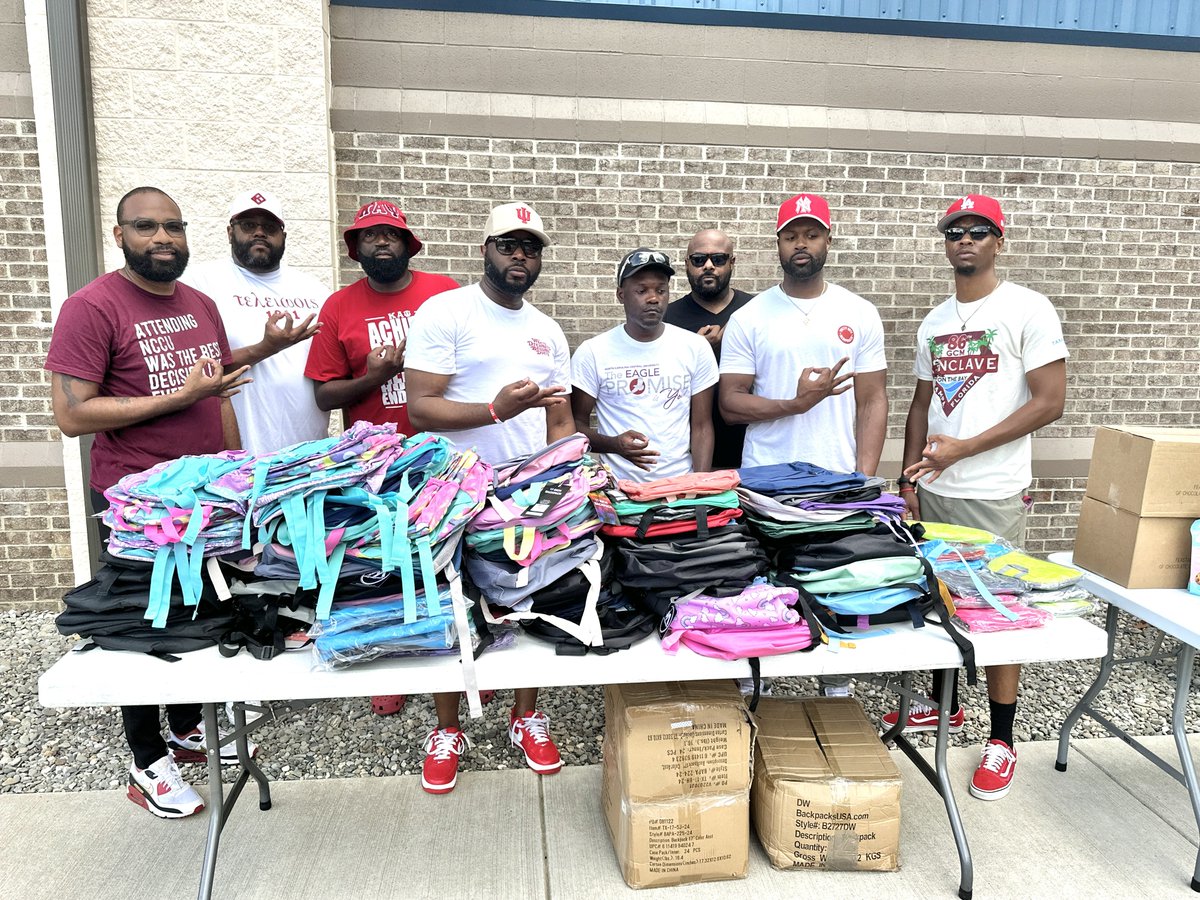 Welcome Back To School Community Outreach. 
Brothers of the Durham (NC)  Alumni came together to support this effort by collecting over 100 backpacks filled with supplies for the 2023-2024 school year.