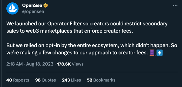 Collectify_app's tweet photo. Opensea finally killing royalties is a blow to many creators.

So... ever thought about making your own marketplace?

Anyone can create their own marketplace with Collectify, with fees and royalties built-in and paid to you.

It's easy, and it's free. Check out the video demo below, or drop us a DM if you need some help. Web3 is about building together, after all.
