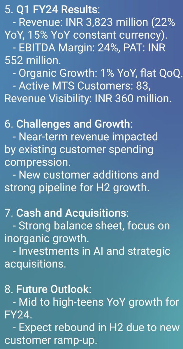 ConcallSummary's tweet image. Key Summary from NIIT Learning Systems Ltd. Q1FY24 Concall

Follow 📢 for More Concall Summary

#NIIT
#NIITLearning
#Concall
#Q1FY24
#TrendingNow 
#StocksInFocus 
#StockMarket 
#stockmarketnews 
#stockstowatch