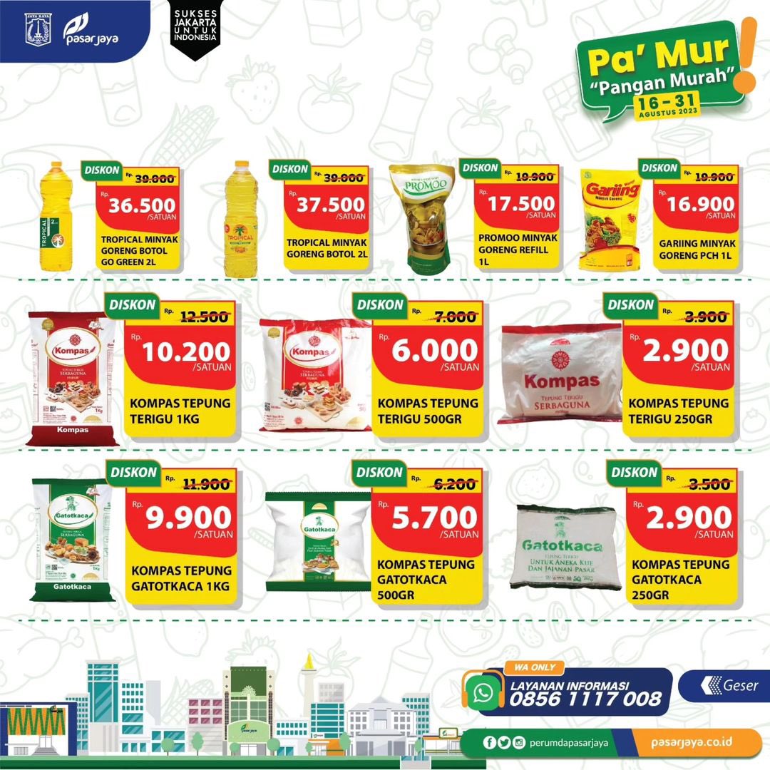 DKIJakarta's tweet photo. Halo warga Jakarta!
Promo mingguan kini hadir kembali dalam Promo Pa'Mur "Pangan Murah" bulan Agustus!

Berikut promo #PaMur yang tersedia di Gerai #JakGrosir, #JakMart &amp; #MiniDC Perumda Pasar Jaya. https://t.co/8clmK1qpHf