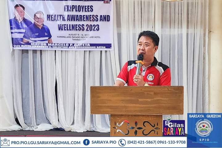 SariayaQue's tweet photo. Employee's Health Awareness and Wellness 2023

Sumailalim ang mga kawani ng Lokal na Pamahalaan ng Sariaya sa Employee's Health Awareness and Wellness 2023 seminar nitong Martes (August 15) at Miyerkules (August 16) sa Nawawalang Paraiso Hotel and Resort, Tayabas City. https://t.co/I6sxnZmd92