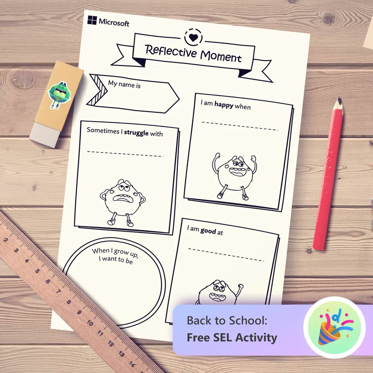Teachers, here's a fantastic way to encourage your students to reflect during the term!🌟

Try this fun and free #SEL #FeelingsMonster worksheet, perfect before #ReflectApp check-in 💜

Let them write, color, draw &amp; express themselves creatively 🎨

👉 aka.ms/reflect/moment