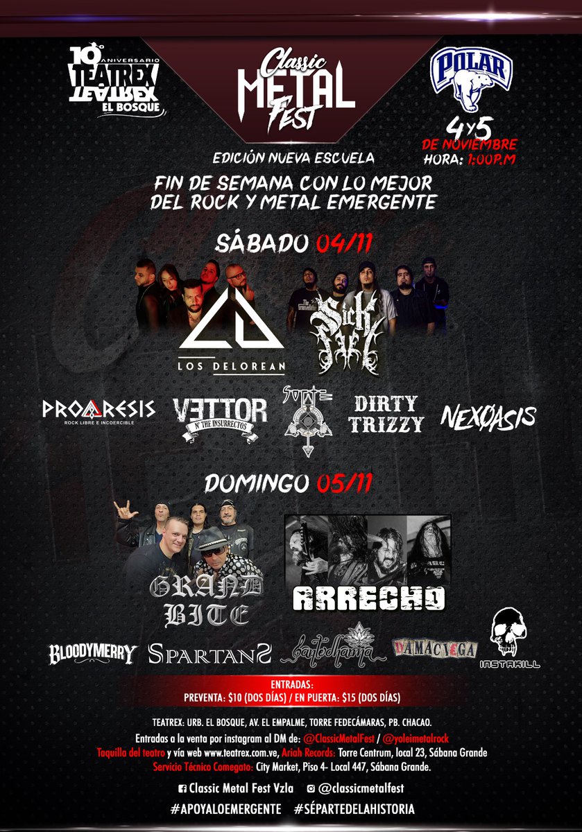 Nos vemos este Sábado 4 de Noviembre, en los espacios del <a href="/TEATREX/">TEATREX</a>, presentandonos en la edición especial del Classic Metal Fest.
Entradas ya a la venta por el DM de IG @classicmetalfest 

#Rock #SeParteDeLaHistoria #BandasEmergentes #RockVenezolano