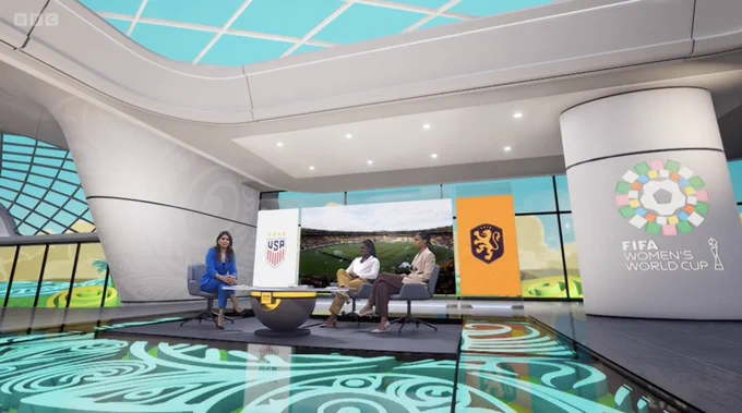 VizrtJ's tweet photo. BBCスポーツ @BBCSport のサッカー女子W杯番組⚽バーチャルセットはViz EngineとViz Virtual Studioで実現。

試合開始前のわくわく感を高めてくれますよね👍

#vizrt #導入事例 #FIFAWWC #ワールドカップ
https://t.co/otCOcDNqnR https://t.co/OKf7nv8dUC