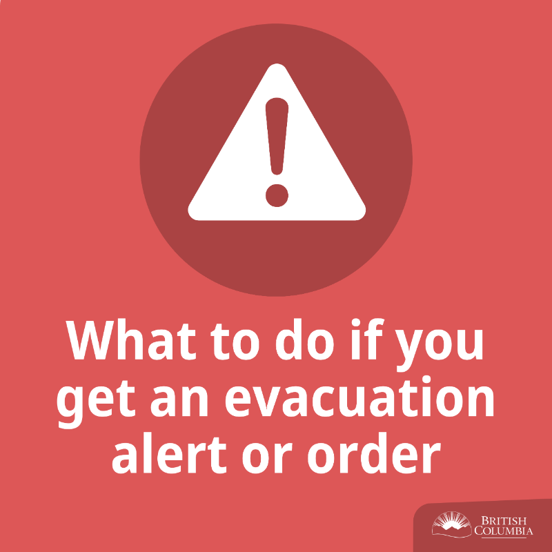 BCGovNews's tweet photo. #BCWildfires are affecting many regions. If you live in a wildfire-impacted area, be prepared in case you need to evacuate. Have a household emergency plan. Know the difference between an evacuation alert or order. https://t.co/bPnTrnu5ix