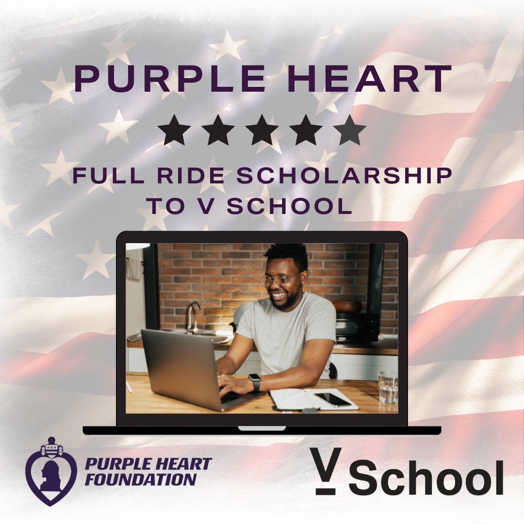 MOPHSF's tweet photo. We believe our veterans and their families deserve the best opportunities! That's why we're offering the Purple Heart Foundation Full-Ride Scholarship to V School. Anyone can apply.
https://t.co/kVyKQYZx0Q
#PurpleHeartFoundation #VSchool #EmpowerOurHeroes https://t.co/8GmBiGIjTt