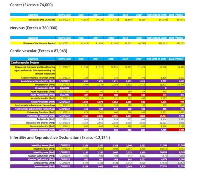 terra_cremada's tweet photo. PFIZER INSERTÓ EL GEN PROMOTOR DEL CÁNCER SV40 EN LAS VACUNAS COVID - ¡AHORA LOS CÁNCERES ESTÁN EXPLOTANDO!

Exceso de lesiones y muertes en 2021 entre el personal militar de los EE. UU. desde el lanzamiento de las vacunas Covid - De DMED, base de datos de epidemiología militar https://t.co/0kj5MtVDHC