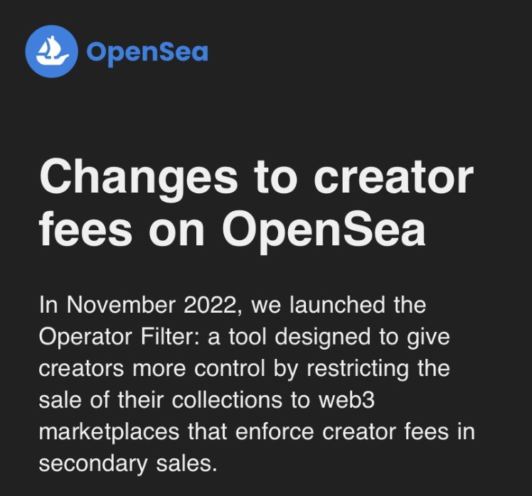 Ohh look a new email from @opensea on how they are fucking with artists by completely removing ROYALTIES. This “creator fee” semantics gymnastic is laughable.