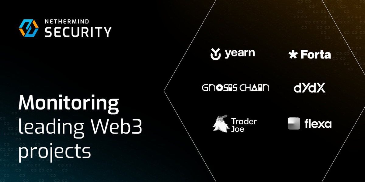 liamborgez's tweet photo. Nethermind Security offers real-time monitoring. They build protocol-specific custom #FortaNetwork detection bots for leading web3 projects.
The team has developed or maintained over 200 detection bots for 20 different protocols across 6 blockchains and counting. #iweb3 https://t.co/QDju3s6voq
