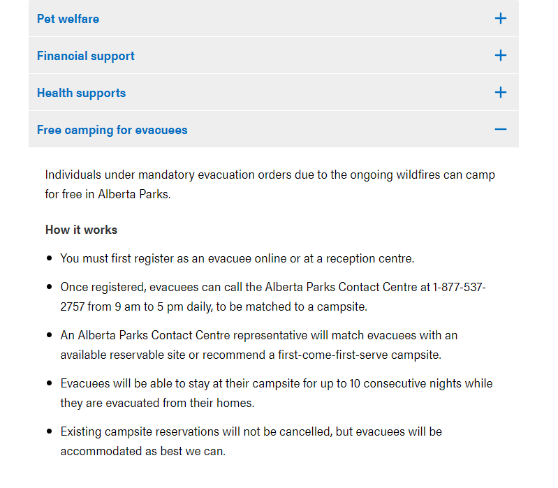 Alberta's offering free camping at provincial sites for NWT wildfire evacuees. A nice (and smart) gesture among the many extended by a province full of communities that know well the anguish and scramble of mass evacuations.