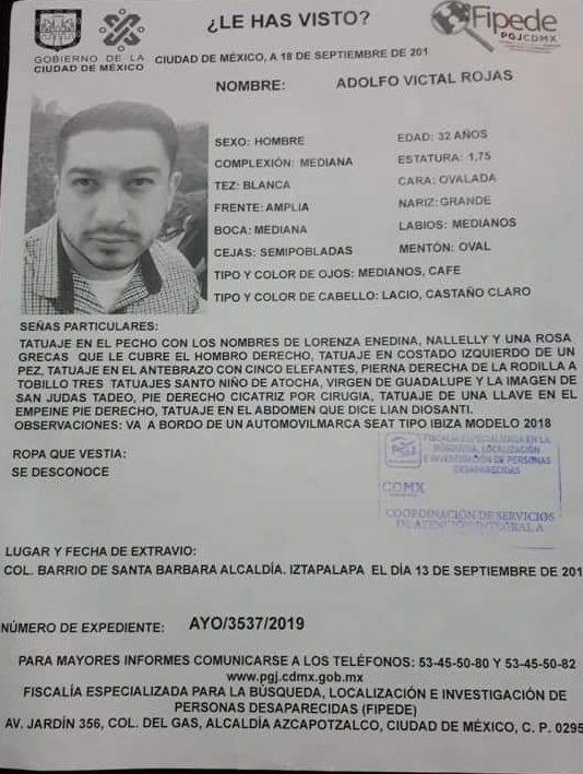 #Tebuscamos ADOLFO VICTAL ROJAS 32 años desaparecio el 12/09/2019 en #Iztapalapa #CDMX <a href="/MaruPina1/">Maru Piña</a> <a href="/laurys3/">Soy Làu #TodosSÓMOSMéxico</a> <a href="/LaAlamedaAlerta/">LaAlamedaAlerta</a> <a href="/_LaAlameda/">@_LaAlameda</a> <a href="/GenaroHita/">Genaro Hita</a> <a href="/LaAlamedaGto/">LaAlamedaGuanajuato</a> <a href="/LaAlamedaEdoMex/">La Alameda EdoMex</a> <a href="/QuintanaRoo_/">Verdad Memoria y Justicia</a> <a href="/LaAlamedaJal/">LaAlamedaJalisco</a> <a href="/Jorgito702Jorge/">🤖 JORGITO CTA. OFICIAL 👷‍♂️🏗️</a> <a href="/LaAlamedaDF/">La AlamedaDF</a> <a href="/TeQueremosVivo1/">Te Queremos Vivo</a>