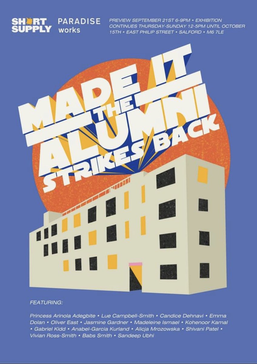 I feel excited and honoured to be exhibiting at @shortsupplymcr ‘s Made it The Alumni Strikes Back at @ParadiseWrks 21st September 6-9 #manchester #Salford #graduate #emergingartist #artistcommunity #exhibition #gallery