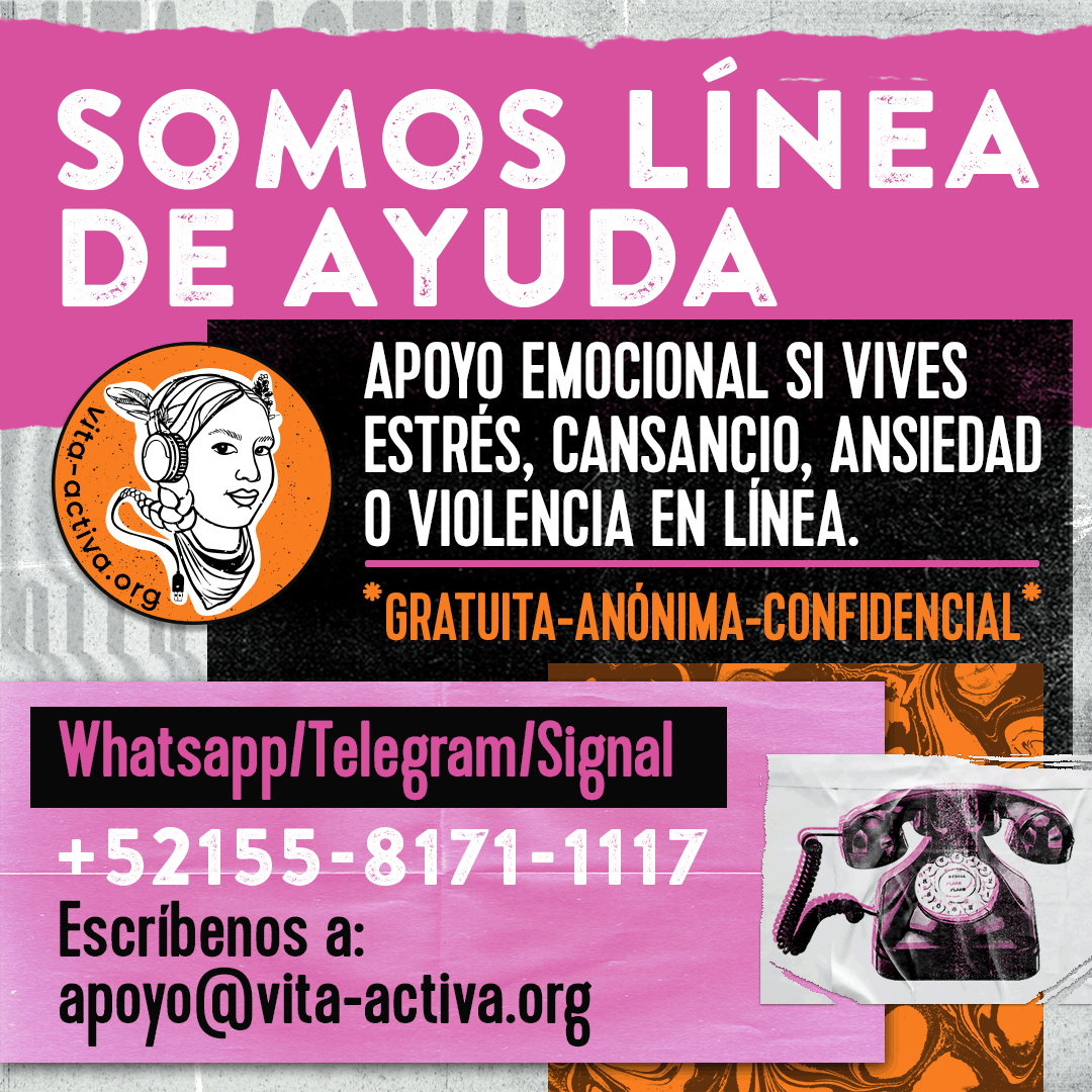 VitaActivaOrg's tweet photo. Si vives #violenciadigital, doméstica o laboral y no puedes descansar, cubrir tus historias, documentar los abusos, cambiar el mundo...📞Contáctanos +52155-8171-1117 WA/Signal/Telegram #líneadeayuda para periodistas, defensoras, activistas y personas LGBT+ 💜No estás sole. https://t.co/CR83TVVDty