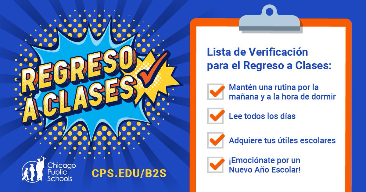 ChiPubSchools's tweet photo. ¡A prepararse! ¡Las clases comienzan el lunes 21 de agosto! Te compartimos consejos útiles y recomendaciones para ayudarte a tener un gran comienzo del año escolar. 

https://t.co/D7qiBJAX4K

#CPSBackToSchool  #TheBestAreWithCPS https://t.co/HKXjuRr7tH