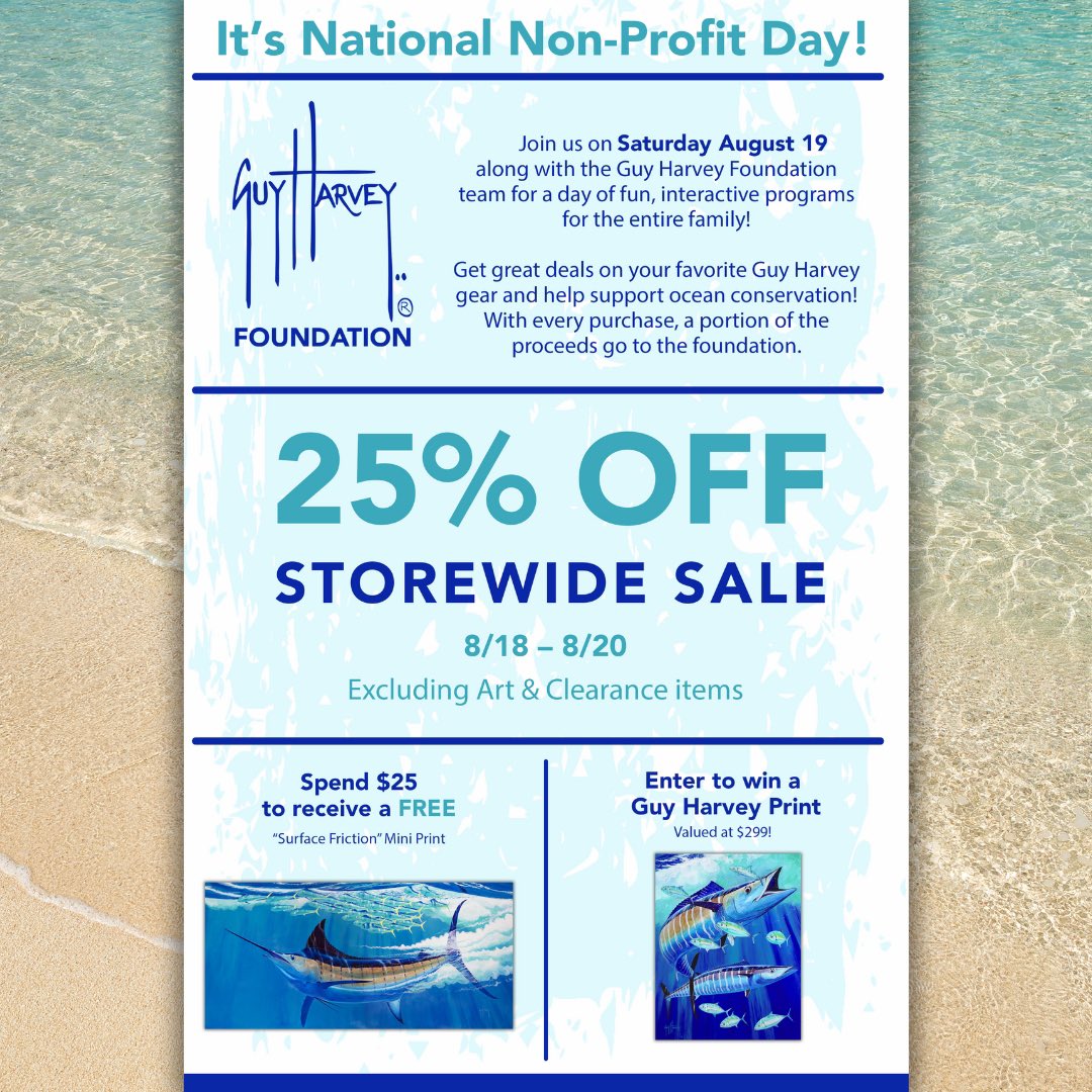 Happy #NationalNonProfitDay!   The @GuyHarveyOcean will be celebrating all weekend long! Join us this Saturday, August 19th, at the Guy Harvey Gallery & Shop in Ft. Lauderdale for a day filled with fun and interactive programs for the entire family! #GHF #GuyHarvey #LoveTheBlue