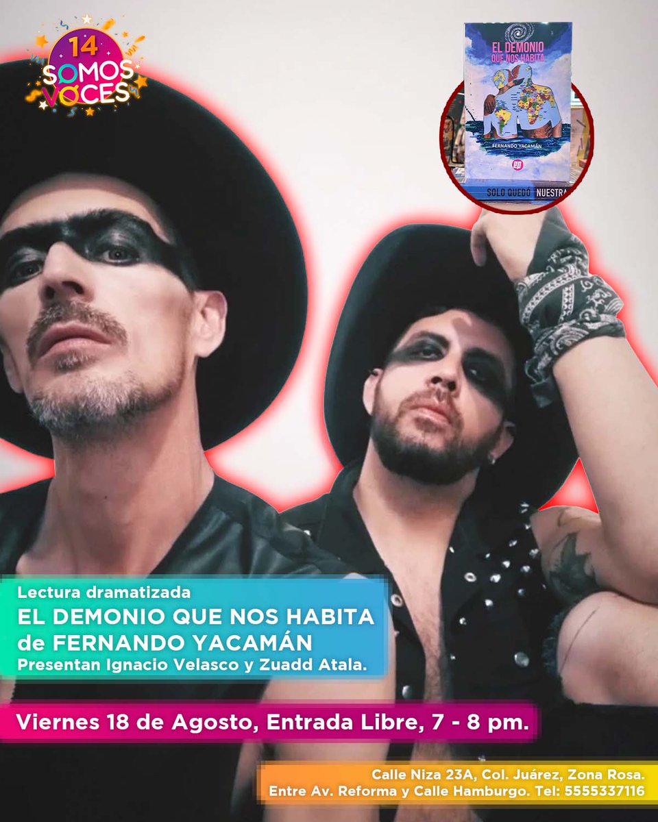 Mañana viernes 18 de agosto disfruta la lectura dramatizada de El demonio que nos habita, la obra de <a href="/FernandoYacaman/">Fernando Yacaman</a> publicada por <a href="/ed_perifericas/">ed_periféricas</a>, con las actuaciones de <a href="/ShuaddAtala/">Zuadd Atala Ibáñez</a> e Ignacio Velasco.
La cita es a las 7:00 pm en el espacio seguro de #SomosVoces. 🌈🎭🔥