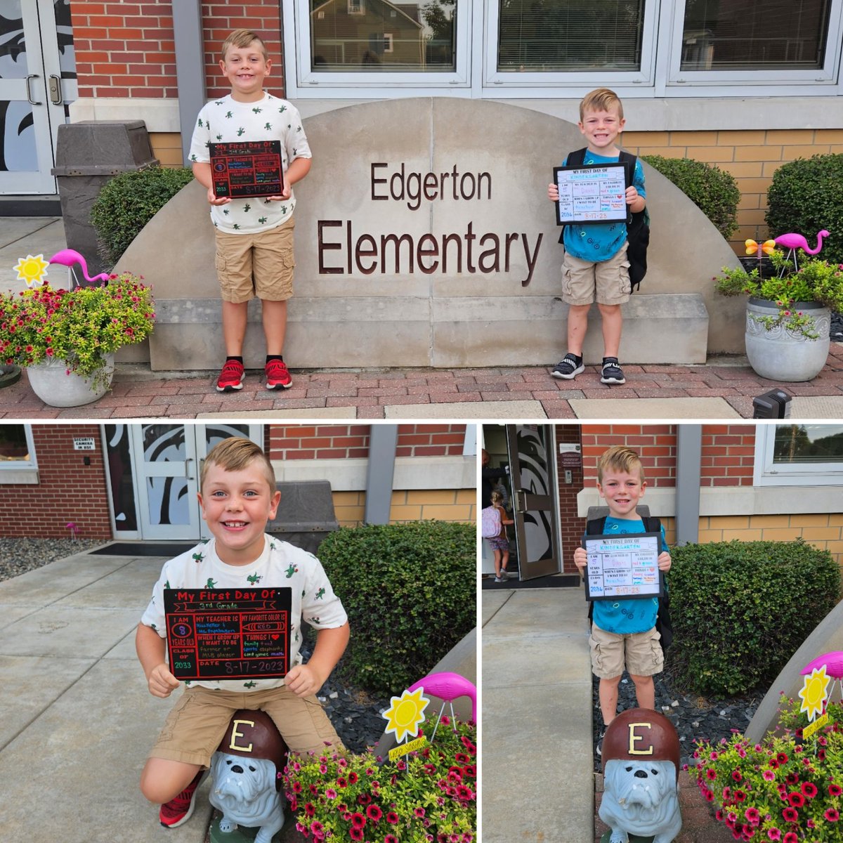 JodiBeals's tweet photo. 🍎First Day of School 2023🍎 Evan - 3rd, Owen - Kindergarten and mom - year 17 at Edgerton! #blessed https://t.co/ZzR65Z8BEb