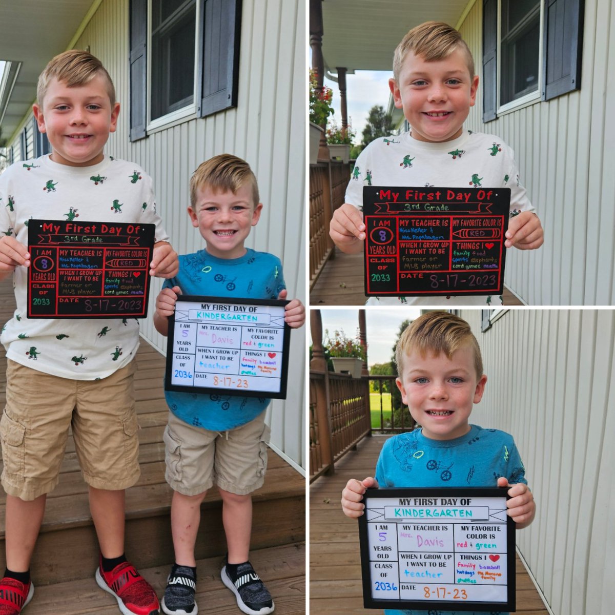 JodiBeals's tweet photo. 🍎First Day of School 2023🍎 Evan - 3rd, Owen - Kindergarten and mom - year 17 at Edgerton! #blessed https://t.co/ZzR65Z8BEb