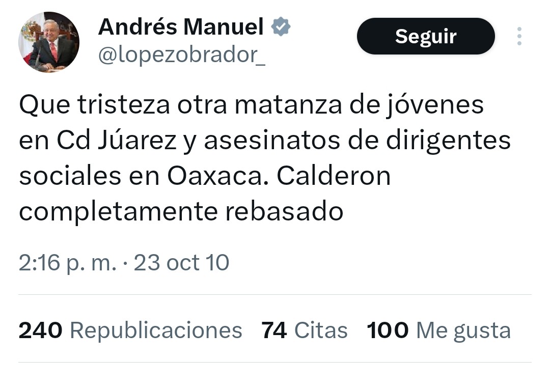 Mire presidente, hace 13 años usted sí mostró empatía con los jóvenes y condenó que los asesinaran. Claro, usted estaba en campaña y por eso condenó la matanza de muchachos en Ciudad Juárez. Ahora, frente a la tragedia en Lagos de Moreno usted calla y cuenta chistes.