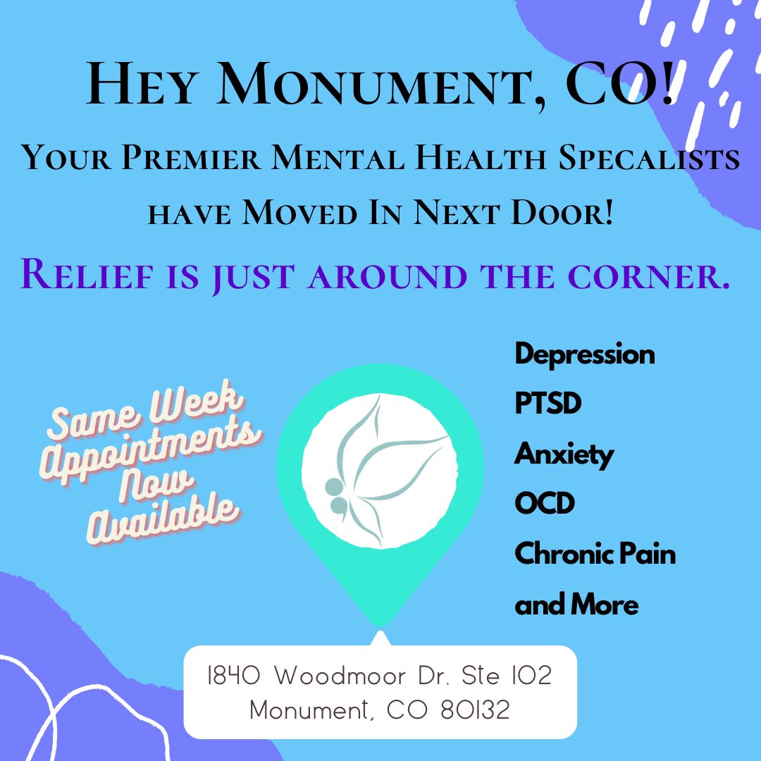 ColoradoRecSol's tweet image. Hey Monument, CO! We have a new location near you! We are a specialty mental health clinic. We treat Depression, PTSD, Anxiety, OCD, Chronic Pain and much more. Find out more at coresolutions.health