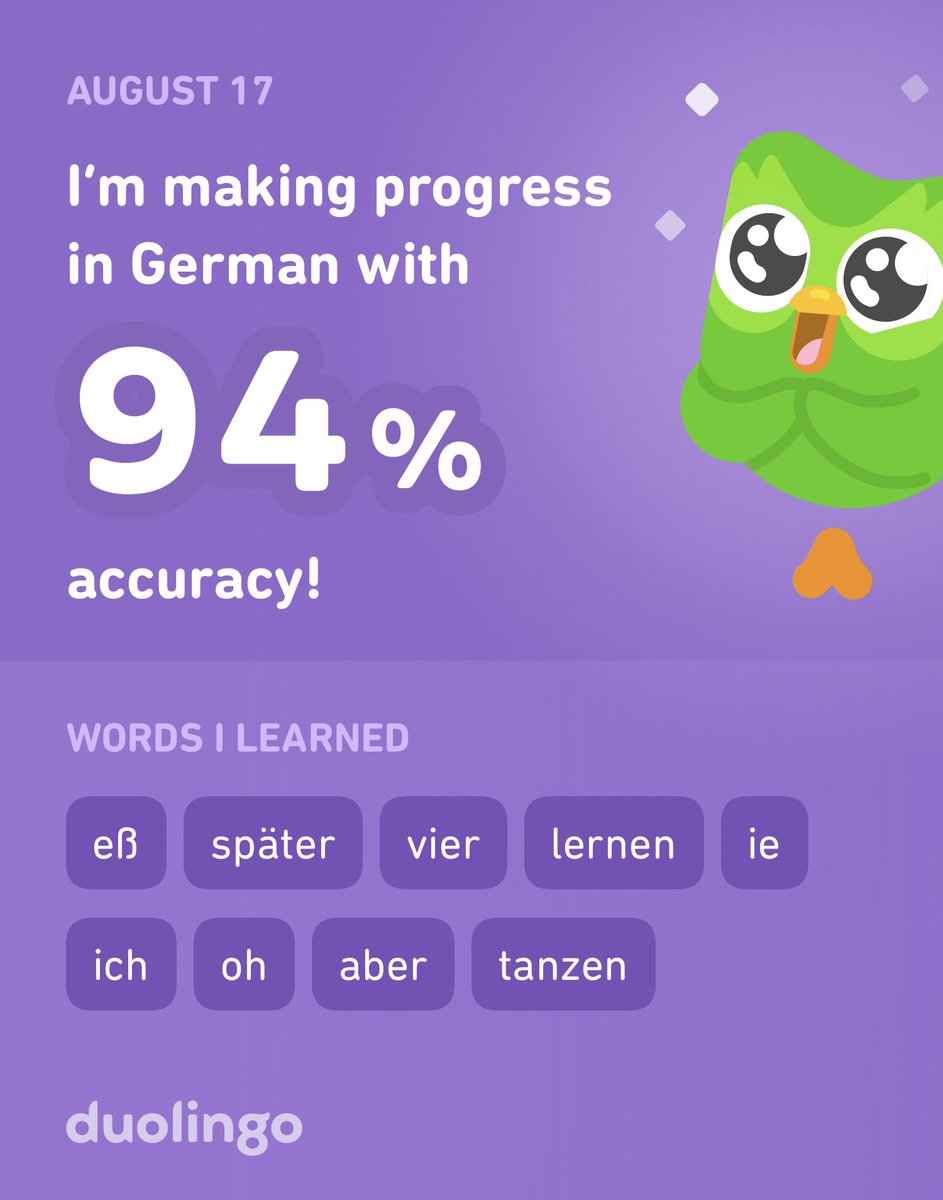 ashryder215's tweet photo. I’m learning German on Duolingo! Had a great day overall. https://t.co/TwlXwcRLMg