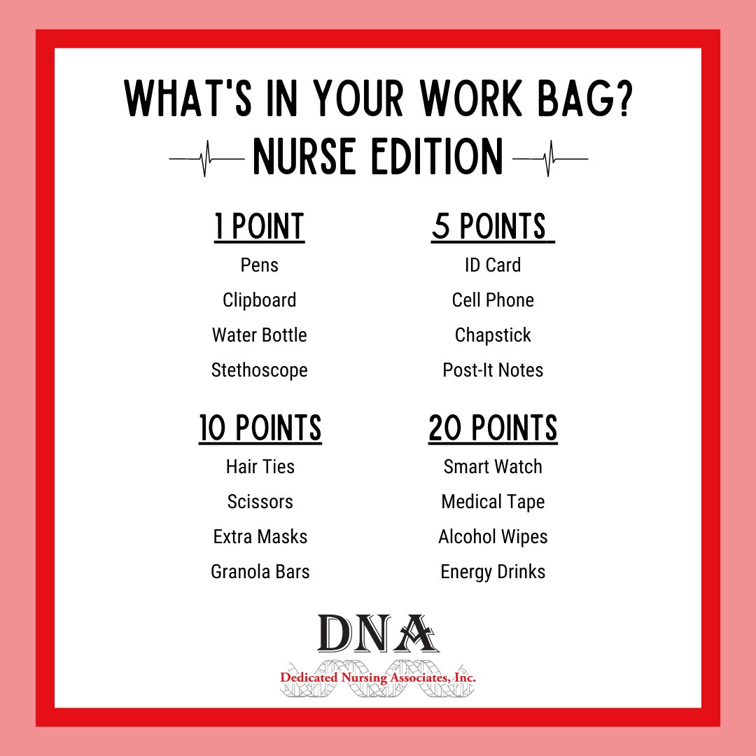 What's in your work bag? ✨Nurse edition✨  
How many points did you rack up?

#Nurse #Nursing #Games #NurseGame #WhatsInMyBag #DNA #DedicatedNurses #NursesOfInstagram #Winner #NurseBackpack #NurseTips #Caregiver #HealcareCareers #Healthcare