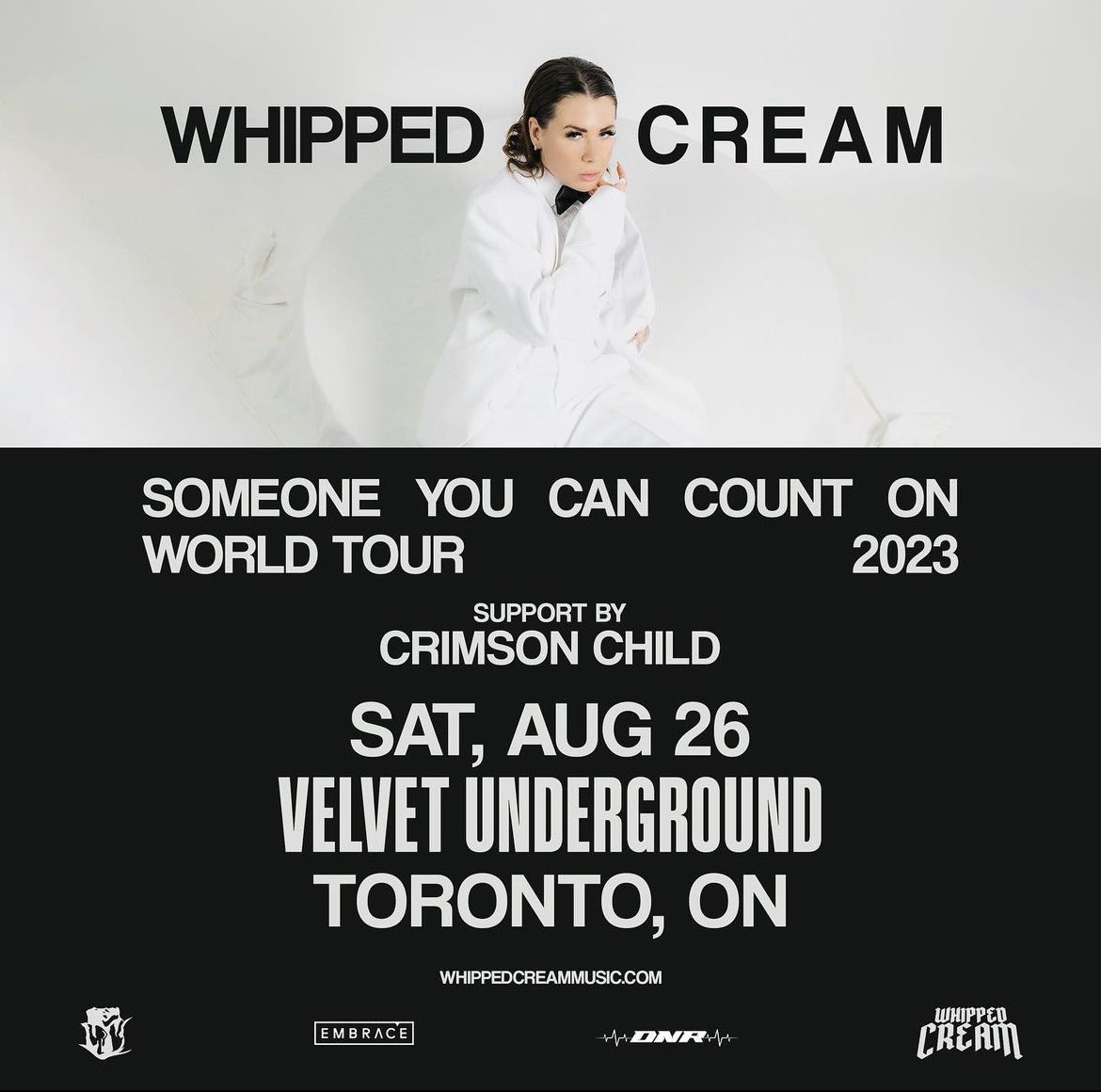 After 2 years <a href="/WHIPPEDCREAM/">WHIPPED CREAM</a> returns to the DNR stage August 26! 🔥 Her tour also features <a href="/crimsonchild__/">Crimson Child</a> who’s been making huge headway in the industry 👏🏻 We are so excited for this one DNR fam!! Get your tickets while you still can 👉🏻ticketweb.ca/event/whipped-…